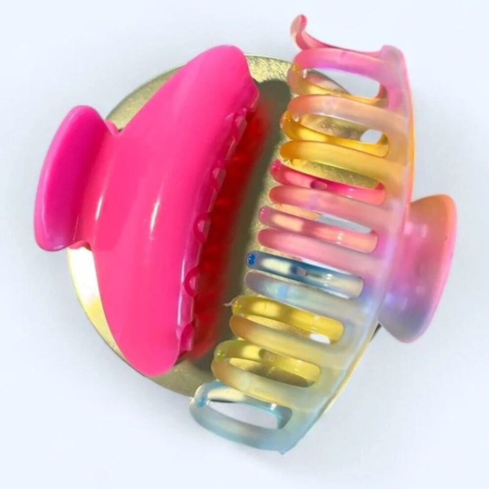 Multi-colored rainbow hair claw clips